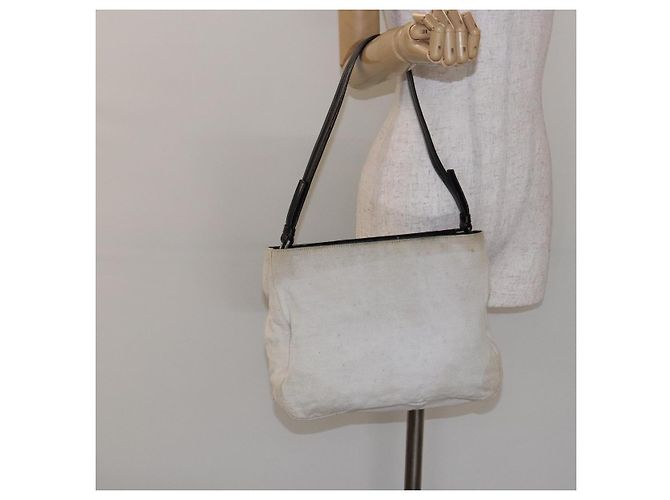 PRADA Schultertasche aus Canvas Leder Silber Weiß Auth bs28706 - Ansicht 26