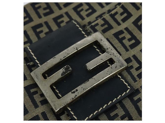 FENDI Zucchino Canvas Mamma Baguette Schultertasche Navy Silber Auth 138467 - Ansicht 10