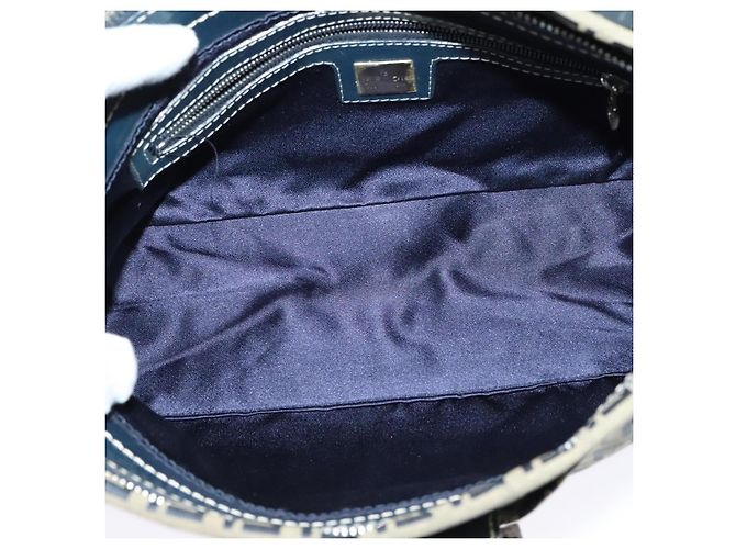 FENDI Zucchino Canvas Mamma Baguette Schultertasche Navy Silber Auth 138467 - Ansicht 11