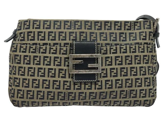 FENDI Zucchino Canvas Mamma Baguette Schultertasche Navy Silber Auth 138467 - Ansicht 13