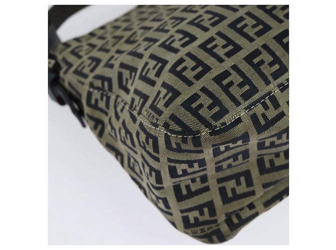 FENDI Zucchino Canvas Mamma Baguette Schultertasche Navy Silber Auth 138467 - Ansicht 15