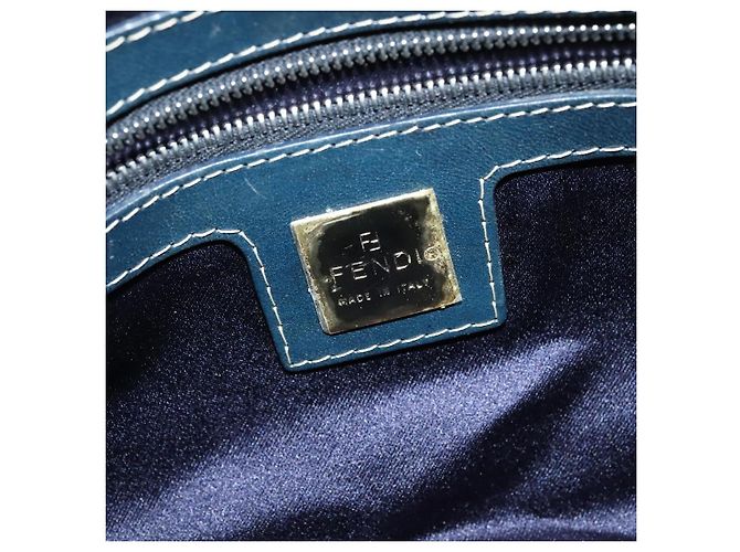 FENDI Zucchino Canvas Mamma Baguette Schultertasche Navy Silber Auth 138467 - Ansicht 17