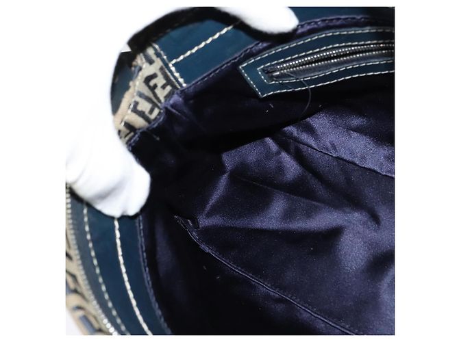 FENDI Zucchino Canvas Mamma Baguette Schultertasche Navy Silber Auth 138467 - Ansicht 19
