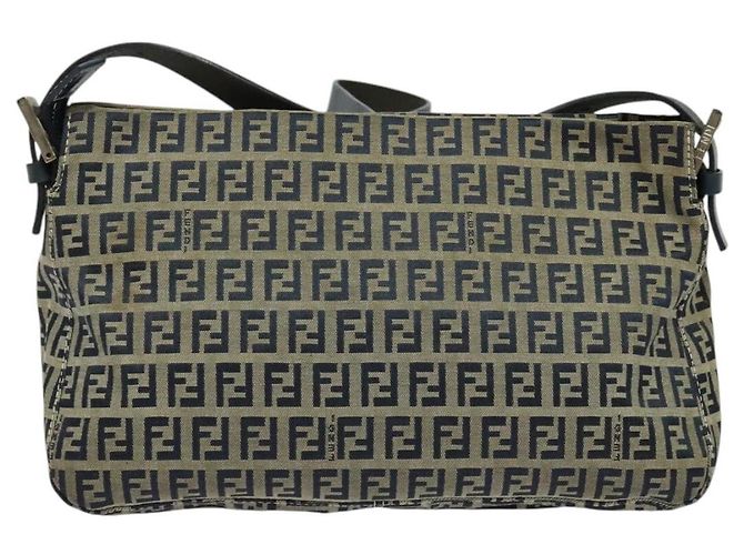 FENDI Zucchino Canvas Mamma Baguette Schultertasche Navy Silber Auth 138467 - Ansicht 2