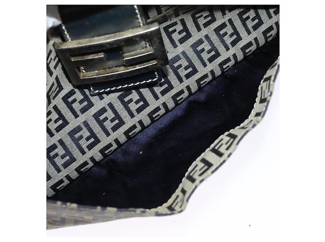 FENDI Zucchino Canvas Mamma Baguette Schultertasche Navy Silber Auth 138467 - Ansicht 21