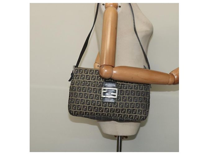 FENDI Zucchino Canvas Mamma Baguette Schultertasche Navy Silber Auth 138467 - Ansicht 22