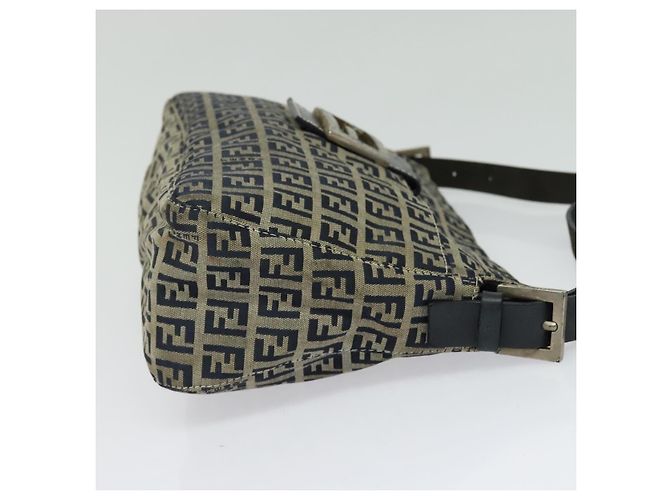 FENDI Zucchino Canvas Mamma Baguette Schultertasche Navy Silber Auth 138467 - Ansicht 4