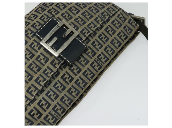 FENDI Zucchino Canvas Mamma Baguette Schultertasche Navy Silber Auth 138467 - Ansicht 6