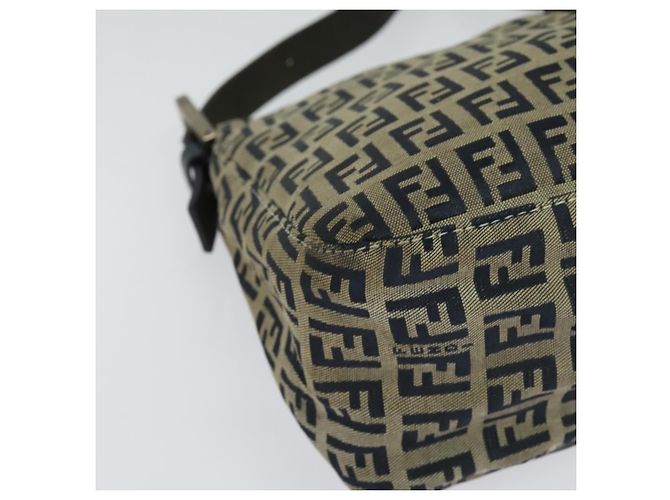 FENDI Zucchino Canvas Mamma Baguette Schultertasche Navy Silber Auth 138467 - Ansicht 9