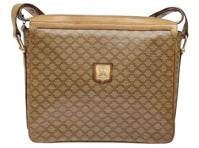Céline Borsa a Spalla in Tela Macadam CELINE Beige Oro Auth ki5971 D'oro - vista 2