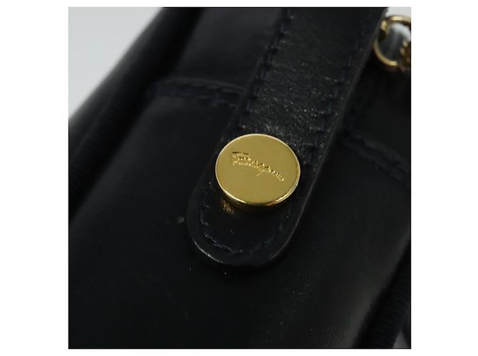 Bolso de Hombro Vala de Cuero Azul Marino y Oro Auth 138120 de Salvatore Ferragamo Dorado - vista 14