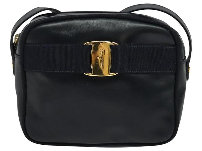 Bolso de Hombro Vala de Cuero Azul Marino y Oro Auth 138120 de Salvatore Ferragamo Dorado - vista 2