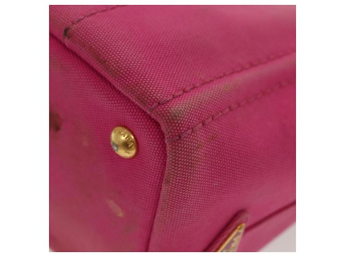 PRADA Canapa PM Bolso de mano de lona rosa dorado Auth bs28699 - vista 14
