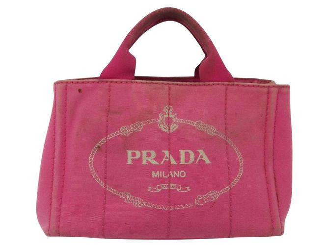 PRADA Canapa PM Bolso de mano de lona rosa dorado Auth bs28699 - vista 2