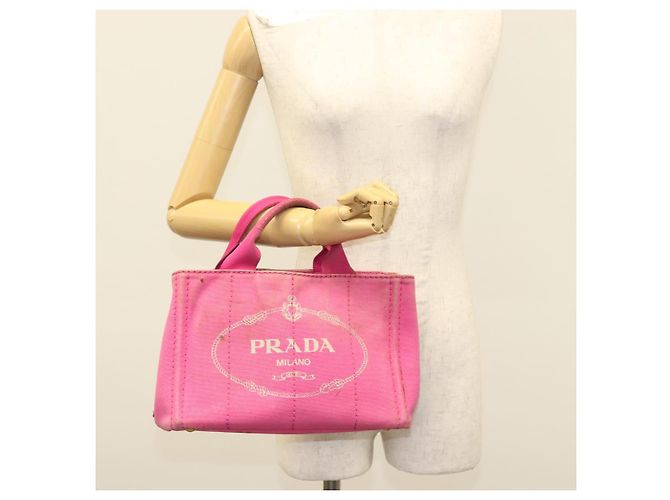 PRADA Canapa PM Bolso de mano de lona rosa dorado Auth bs28699 - vista 22