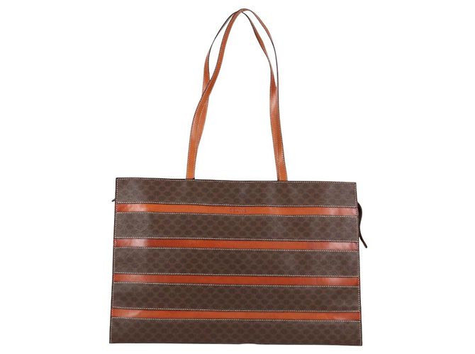 Céline Borsa tote in tela Macadam CELINE in pelle PVC marrone oro Auth 129707 - vista 2