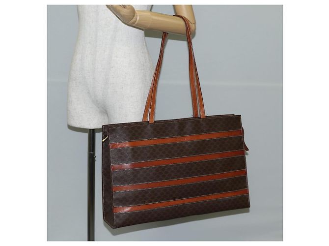 Céline Borsa tote in tela Macadam CELINE in pelle PVC marrone oro Auth 129707 - vista 25