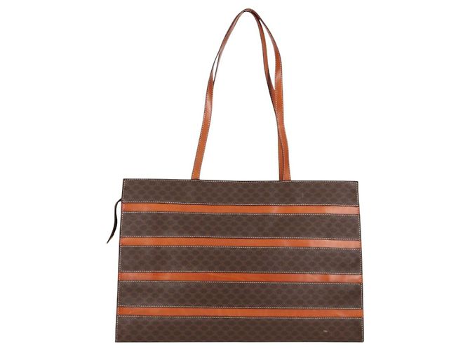 Céline Borsa tote in tela Macadam CELINE in pelle PVC marrone oro Auth 129707 - vista 3