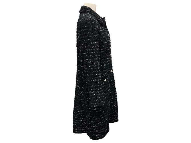 Manteau en tweed mi-long à boutons perles noirs / blancs Edward Achour - vue 2