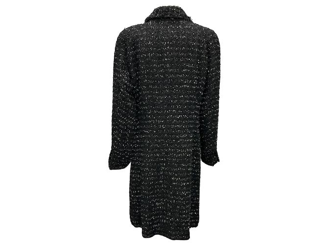 Manteau en tweed mi-long à boutons perles noirs / blancs Edward Achour - vue 3