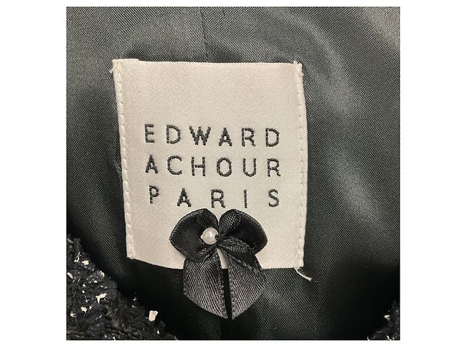 Manteau en tweed mi-long à boutons perles noirs / blancs Edward Achour - vue 4