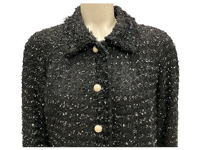 Manteau en tweed mi-long à boutons perles noirs / blancs Edward Achour - vue 6