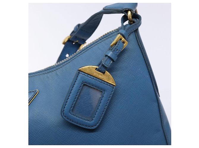 Prada Borsa a Spalla in Pelle Blu Oro Auth 136806 D'oro - vista 14