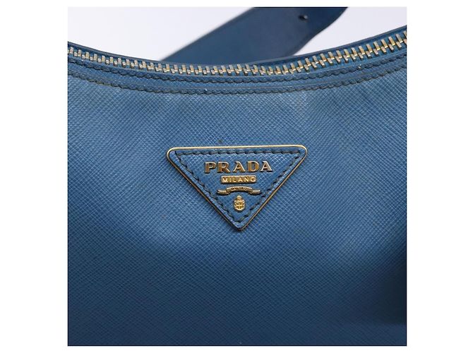 Prada Borsa a Spalla in Pelle Blu Oro Auth 136806 D'oro - vista 15