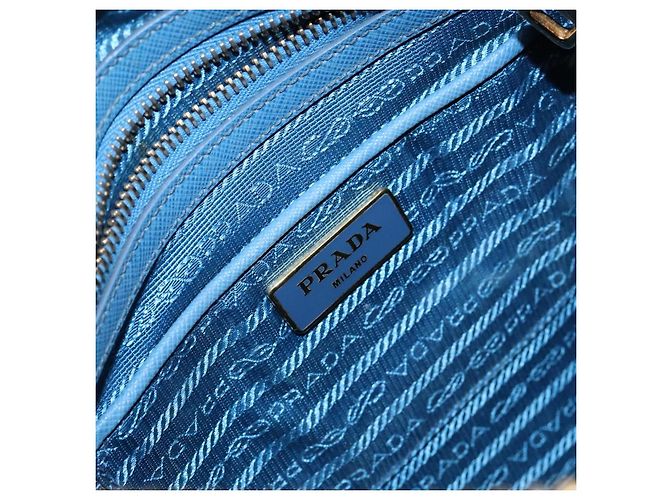 Prada Borsa a Spalla in Pelle Blu Oro Auth 136806 D'oro - vista 17