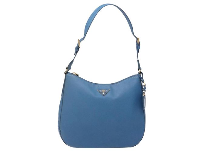 Prada Borsa a Spalla in Pelle Blu Oro Auth 136806 D'oro - vista 2