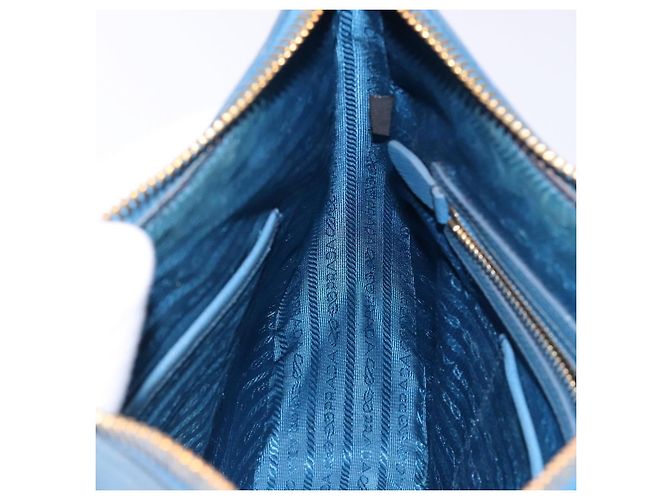 Prada Borsa a Spalla in Pelle Blu Oro Auth 136806 D'oro - vista 20