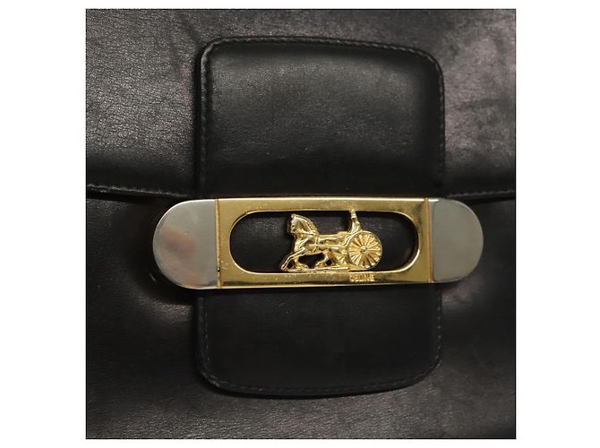 Borsa a Spalla CÉLINE Carrozza in Pelle Nera e Oro Auth yk19109 Nero D'oro - vista 14