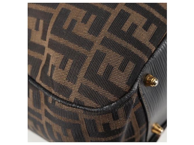Bolso de mano de lona Zucca FENDI negro marrón oro Auth BA4615 Castaño Dorado - vista 12