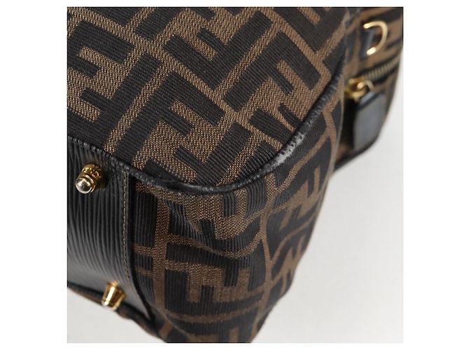 Bolso de mano de lona Zucca FENDI negro marrón oro Auth BA4615 Castaño Dorado - vista 13