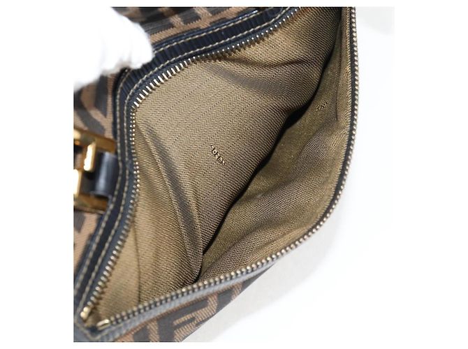 Bolso de mano de lona Zucca FENDI negro marrón oro Auth BA4615 Castaño Dorado - vista 15