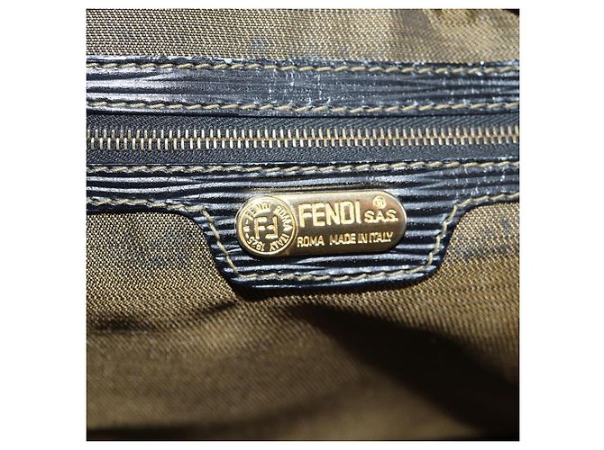 Bolso de mano de lona Zucca FENDI negro marrón oro Auth BA4615 Castaño Dorado - vista 17