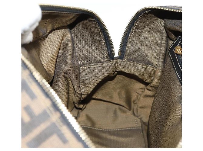 Bolso de mano de lona Zucca FENDI negro marrón oro Auth BA4615 Castaño Dorado - vista 20