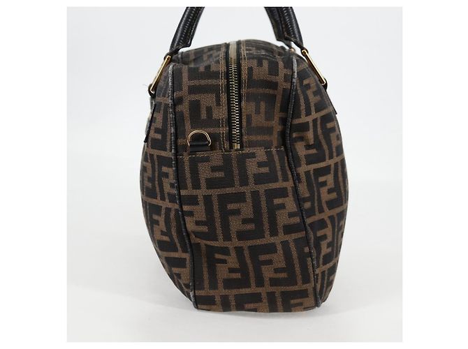Bolso de mano de lona Zucca FENDI negro marrón oro Auth BA4615 Castaño Dorado - vista 4