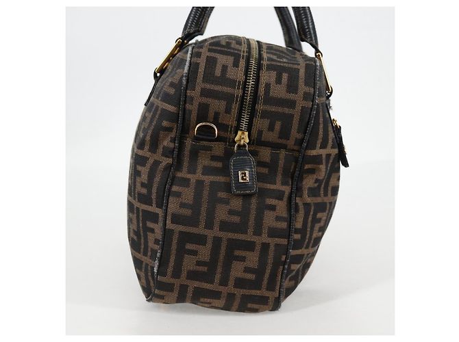 Bolso de mano de lona Zucca FENDI negro marrón oro Auth BA4615 Castaño Dorado - vista 5
