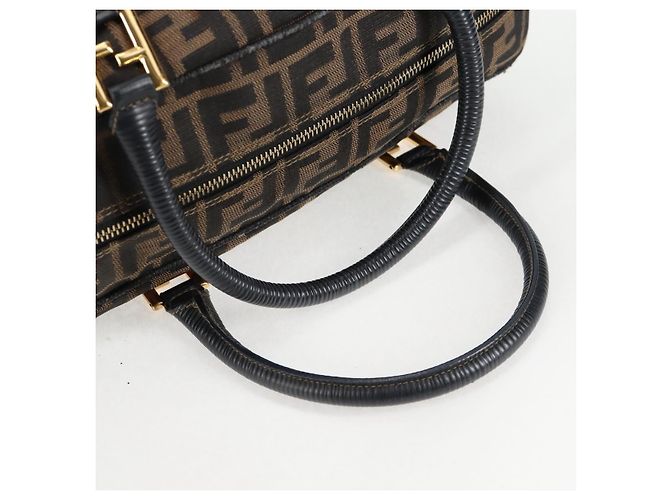 Bolso de mano de lona Zucca FENDI negro marrón oro Auth BA4615 Castaño Dorado - vista 7