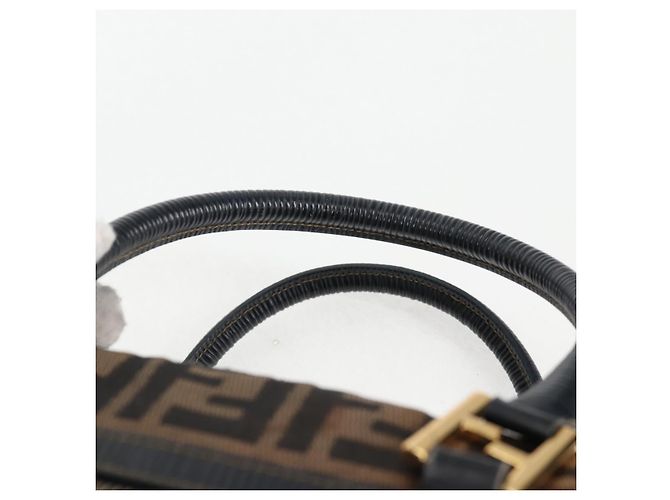 Bolso de mano de lona Zucca FENDI negro marrón oro Auth BA4615 Castaño Dorado - vista 8