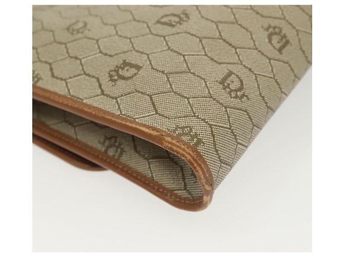 Borsa a spalla in tela a nido d'ape Christian Dior PVC beige e oro Auth BA4743 D'oro - vista 12