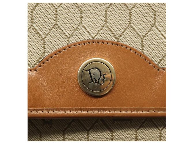 Borsa a spalla in tela a nido d'ape Christian Dior PVC beige e oro Auth BA4743 D'oro - vista 14