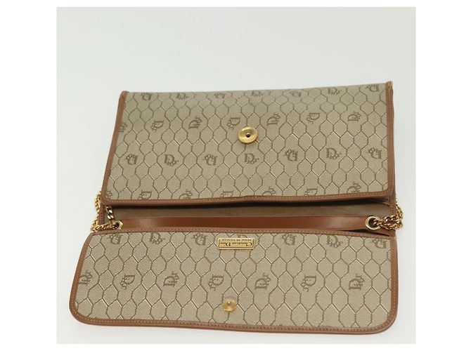 Borsa a spalla in tela a nido d'ape Christian Dior PVC beige e oro Auth BA4743 D'oro - vista 15