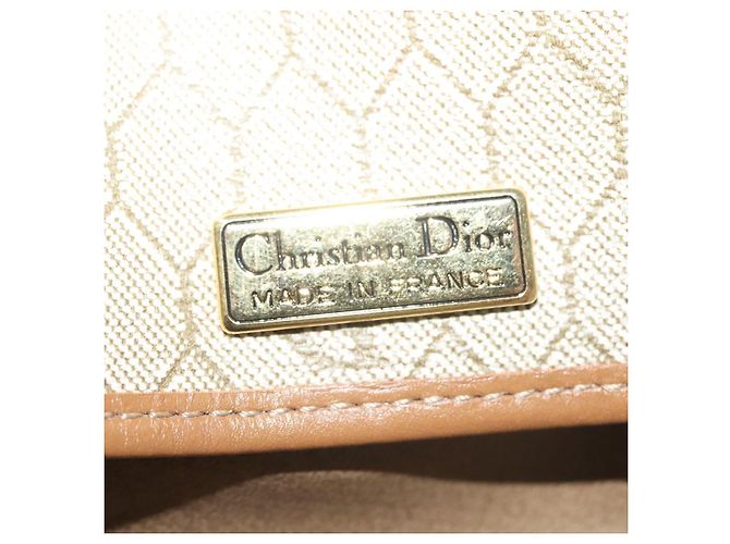 Borsa a spalla in tela a nido d'ape Christian Dior PVC beige e oro Auth BA4743 D'oro - vista 16