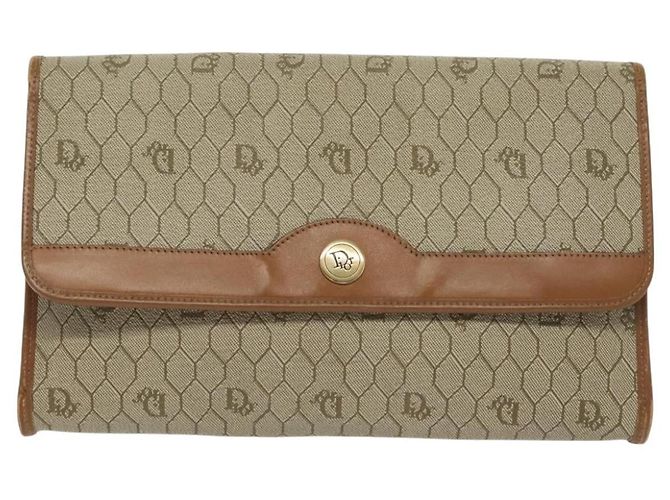 Borsa a spalla in tela a nido d'ape Christian Dior PVC beige e oro Auth BA4743 D'oro - vista 2
