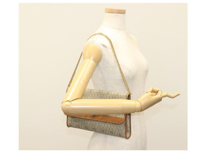 Borsa a spalla in tela a nido d'ape Christian Dior PVC beige e oro Auth BA4743 D'oro - vista 21