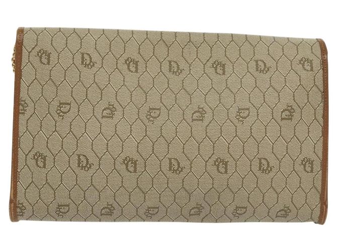 Borsa a spalla in tela a nido d'ape Christian Dior PVC beige e oro Auth BA4743 D'oro - vista 3