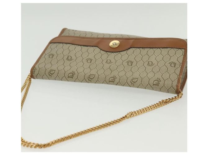 Borsa a spalla in tela a nido d'ape Christian Dior PVC beige e oro Auth BA4743 D'oro - vista 6