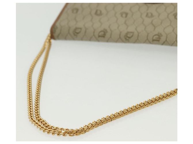 Borsa a spalla in tela a nido d'ape Christian Dior PVC beige e oro Auth BA4743 D'oro - vista 7